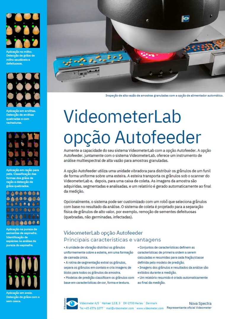 Ficha técnica VideometerLab · Opção Autofeeder